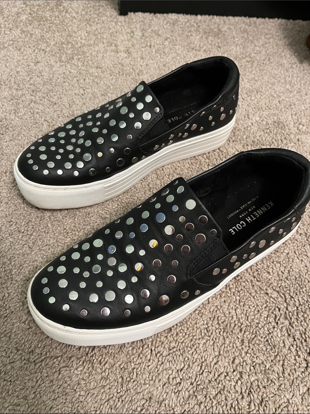 Kenneth Cole Black Slip-On Sneakers with Iridescent Studs - Picture 6 of 7